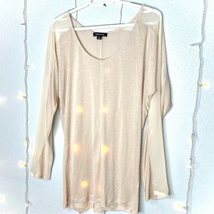 𝅺Trouve M nude beige long sleeve scoop neck tee top sheer sleeves shoulders